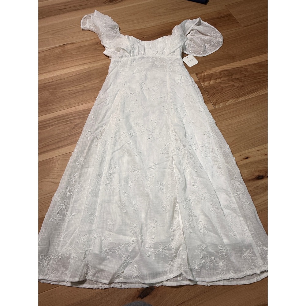 Altar'd State Embroidered lined Midi Dress Womens Small White Floral Bow Back